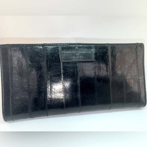Gucci Long Wallet Black Eel Skin Vintage Exotic Leather Rare Authentic - Picture 2 of 15